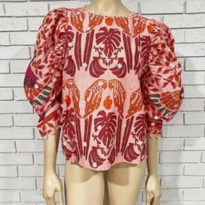 Farm Rio Women’s Ainika Macaws Puff Sleeve Cotton Blouse. Size XL.